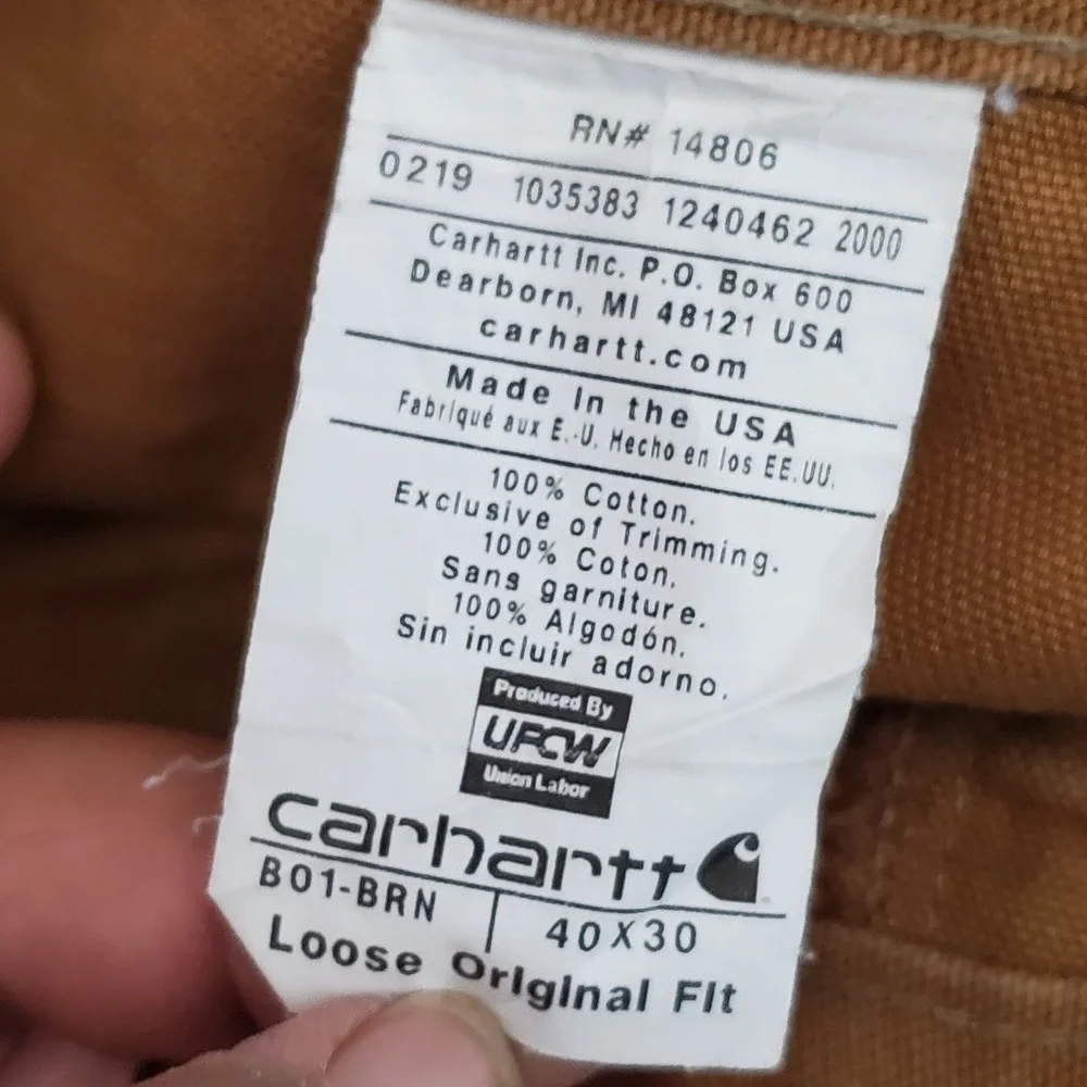 VINTAGE Carhartt Men Pants 40X30 Brown Double Knee Dungaree Made In USA READ